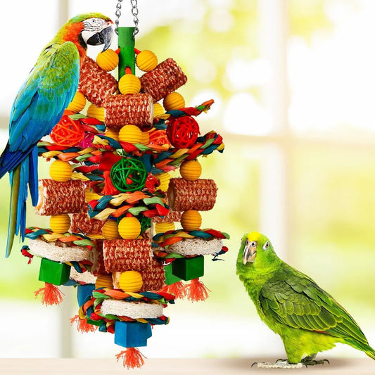 Natural Corn Cob & Loofah Parrot Toy for Large Birds