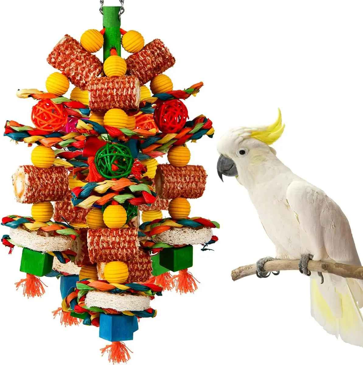 Natural Corn Cob & Loofah Parrot Toy for Large Birds