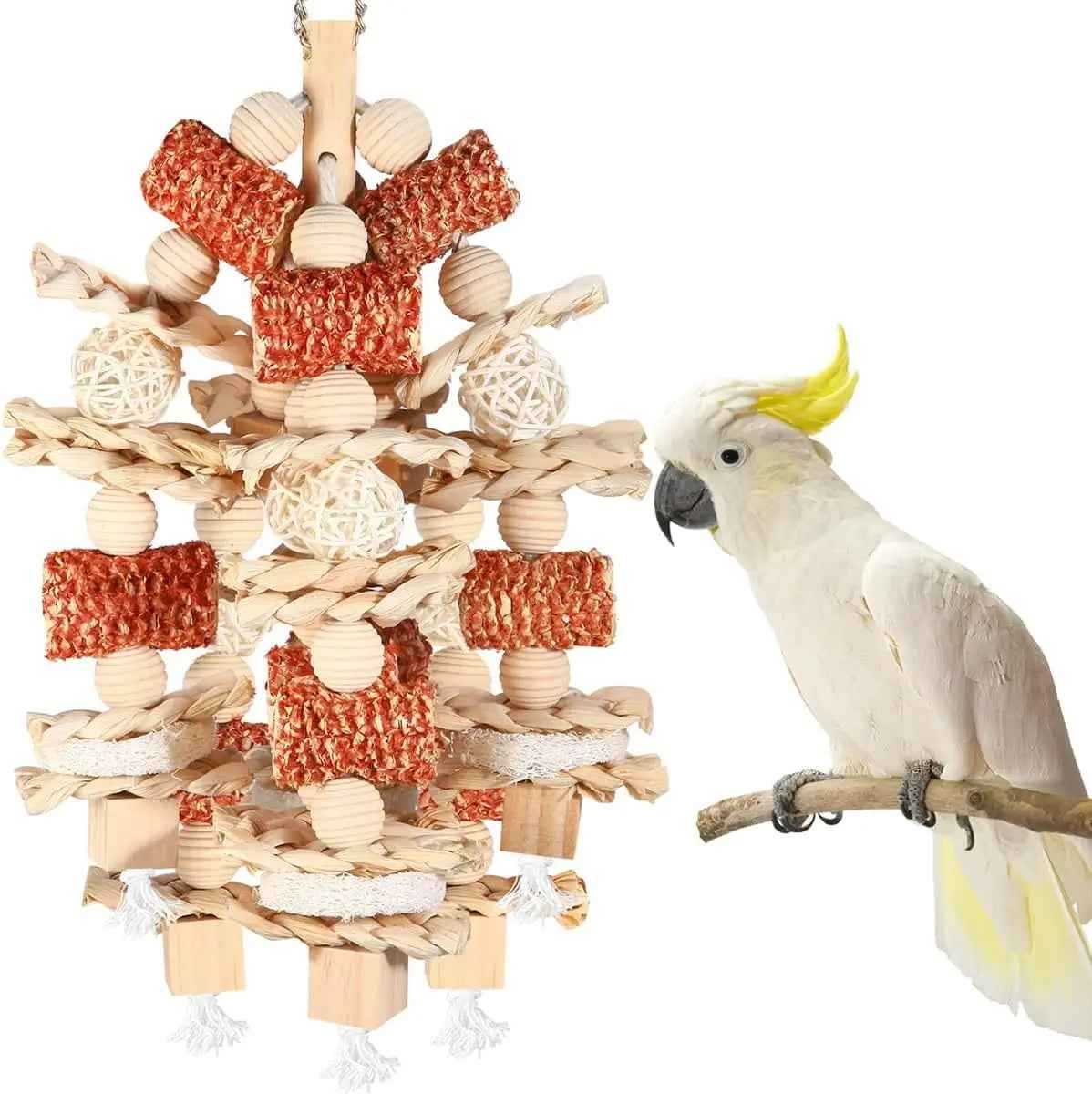 Natural Corn Cob & Loofah Parrot Toy for Large Birds