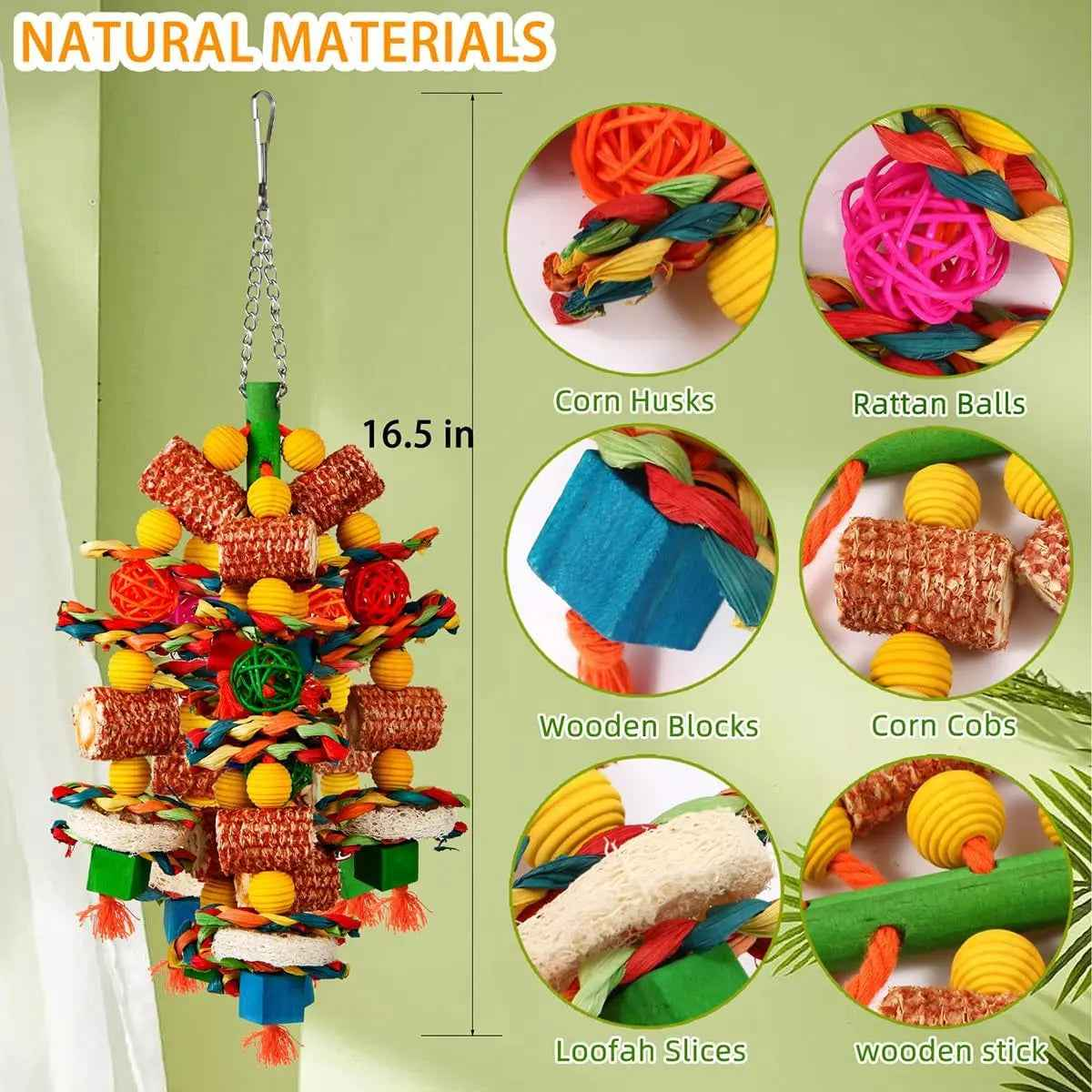 Natural Corn Cob & Loofah Parrot Toy for Large Birds