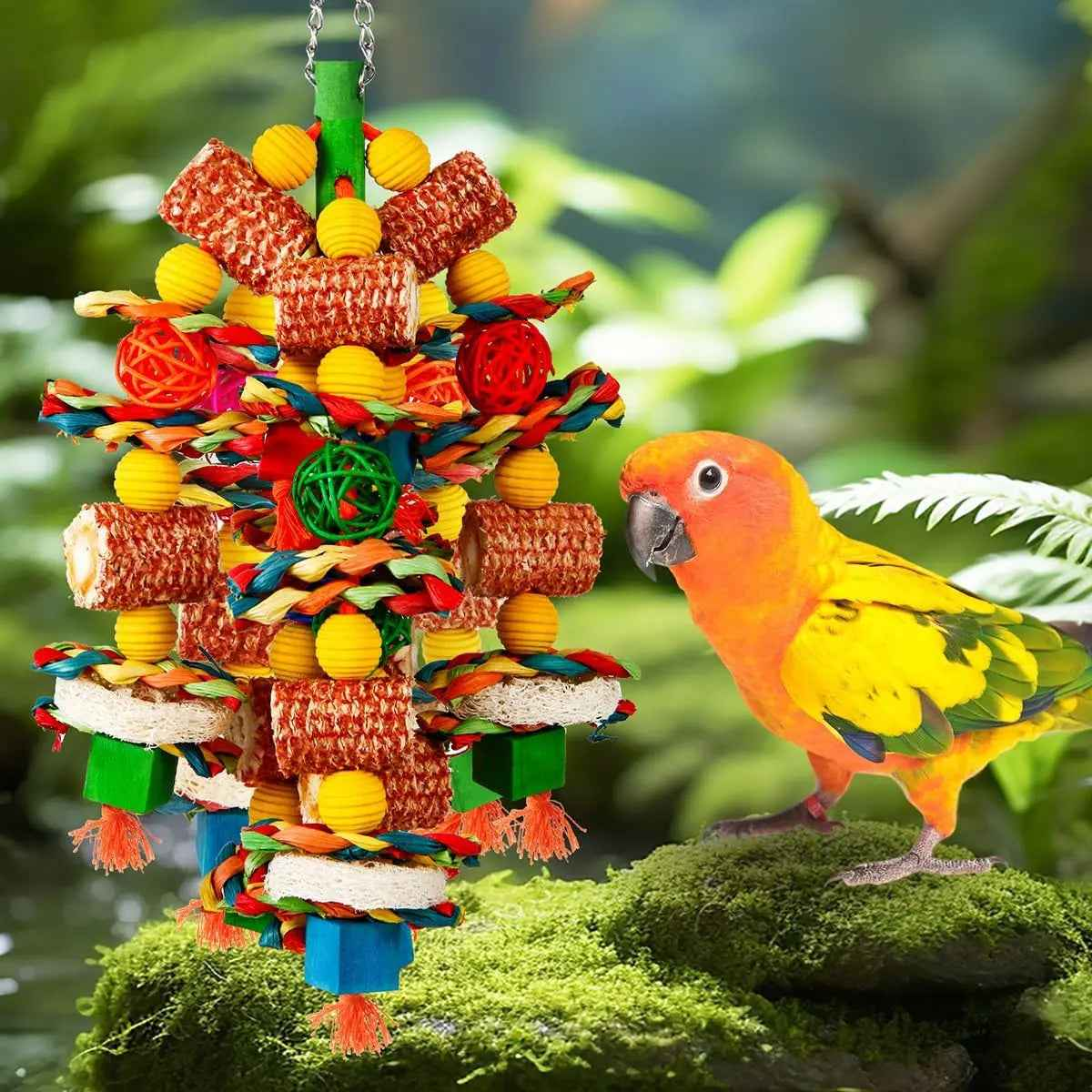Natural Corn Cob & Loofah Parrot Toy for Large Birds