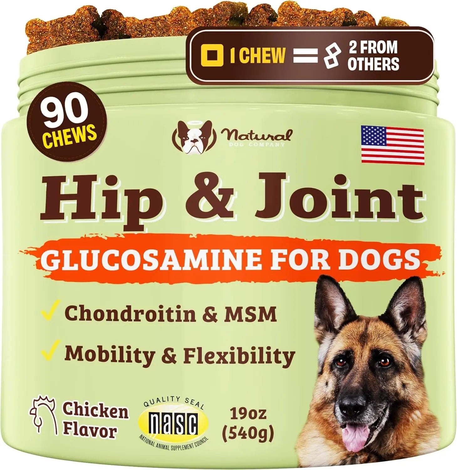 Natural Dog Company Hip & Joint Chews & Liquid Formula for Senior Dogs 90 Ct Hip And Joint 90 Count