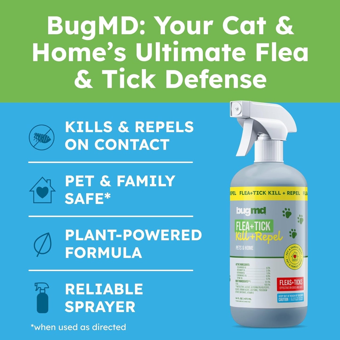 Natural Flea Spray Cats Home Tick Treatment Plant Based Essential Oils 16oz