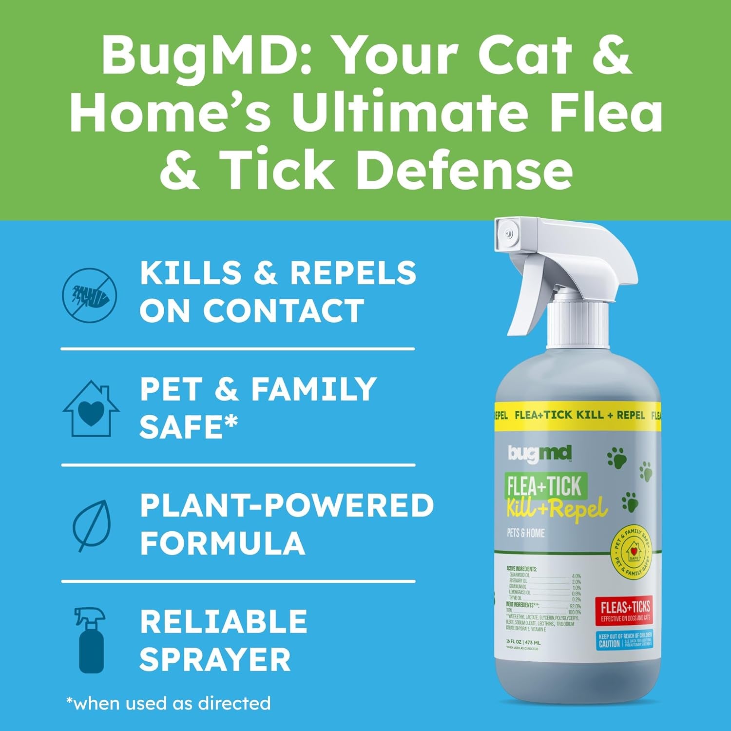 Natural Flea Spray Cats Home Tick Treatment Plant Based Essential Oils 16oz