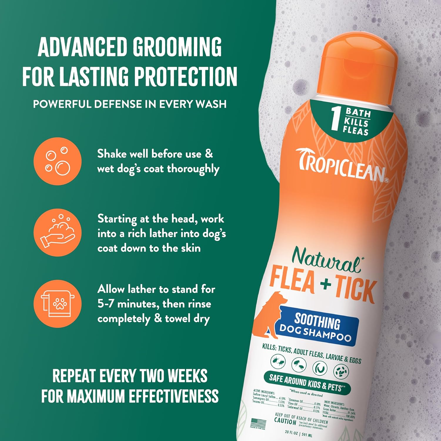 Natural Flea & Tick Dog Shampoo & Bedding Spray Bundle Soothing Treatment USA