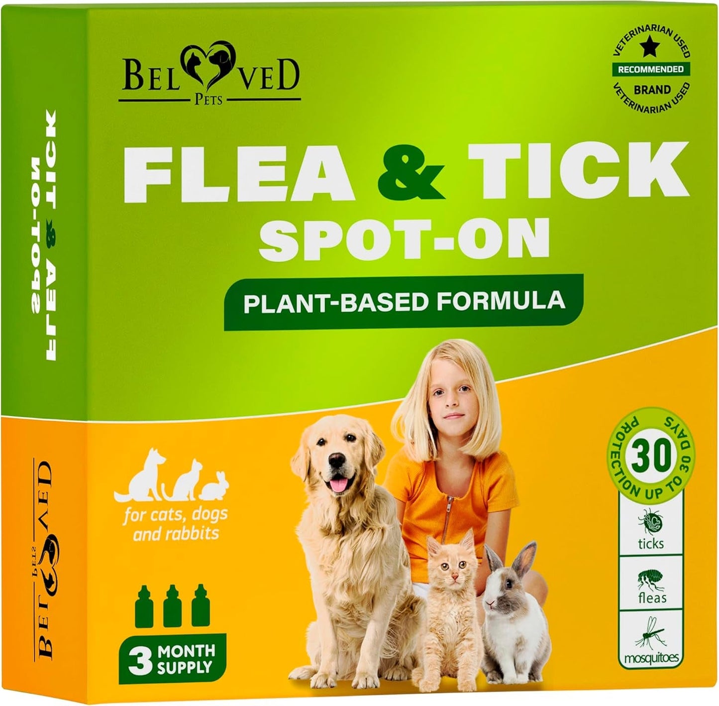 Natural Flea & Tick Spot On for Small Dogs Cats Rabbits Mosquito Repellent 3 Supply Pack