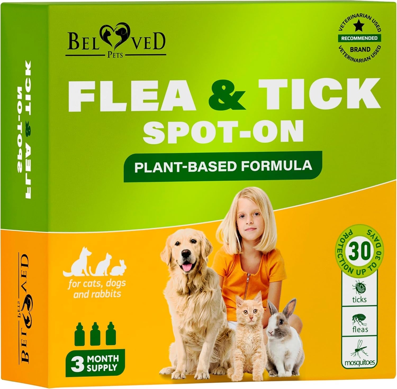 Natural Flea & Tick Spot On for Small Dogs Cats Rabbits Mosquito Repellent 3 Supply Pack
