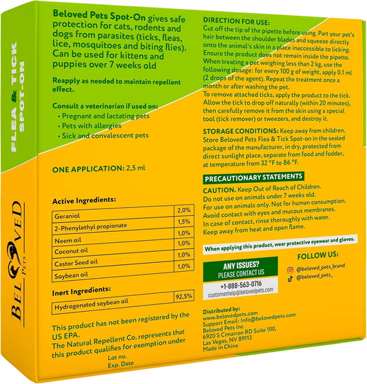 Natural Flea & Tick Spot On for Small Dogs Cats Rabbits Mosquito Repellent