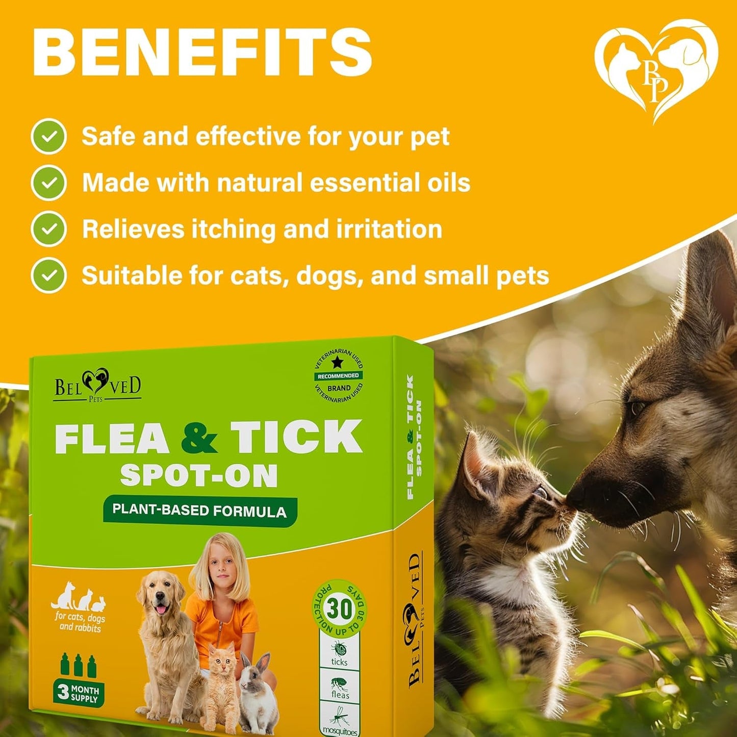 Natural Flea & Tick Spot On for Small Dogs Cats Rabbits Mosquito Repellent