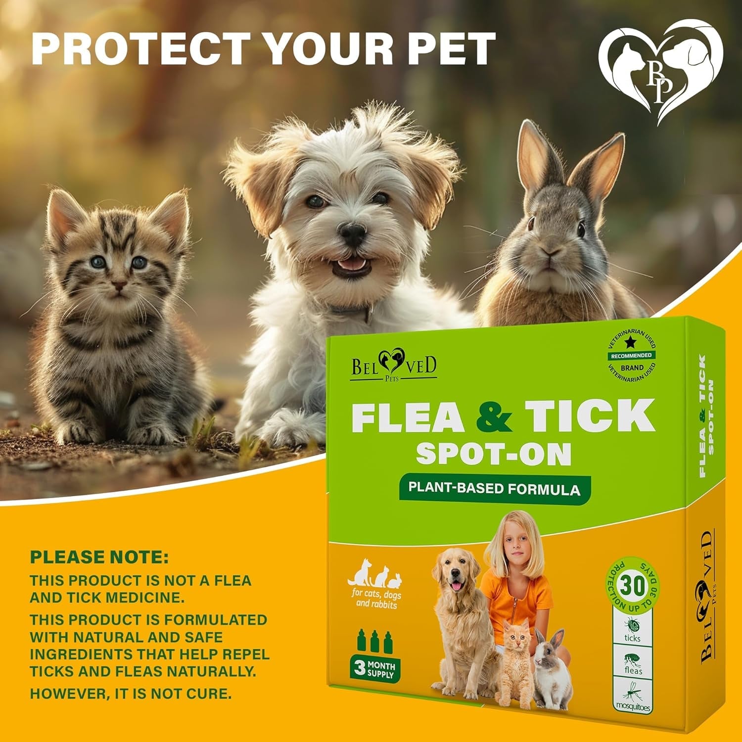 Natural Flea & Tick Spot On for Small Dogs Cats Rabbits Mosquito Repellent