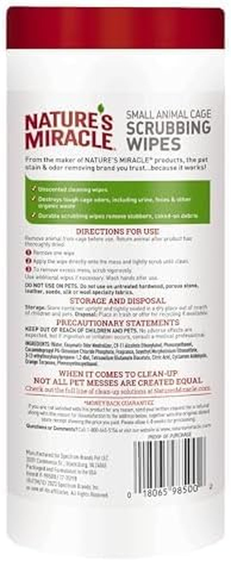 Nature's Miracle Small Animal Cage Cleaning Wipes Enzymatic Odor Control 30ct