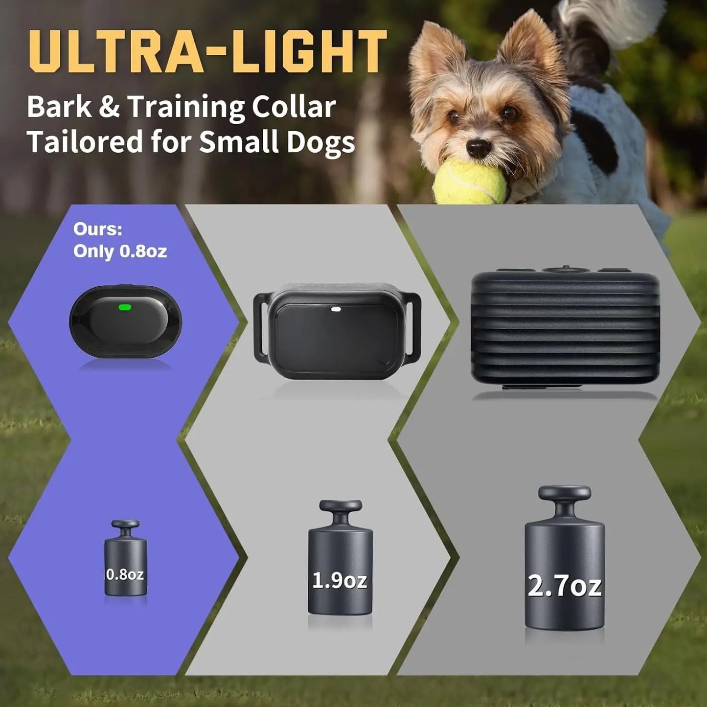 No Bark Small Dog Training Collar Remote 1300FT Lightweight Rechargeable 5-15lb