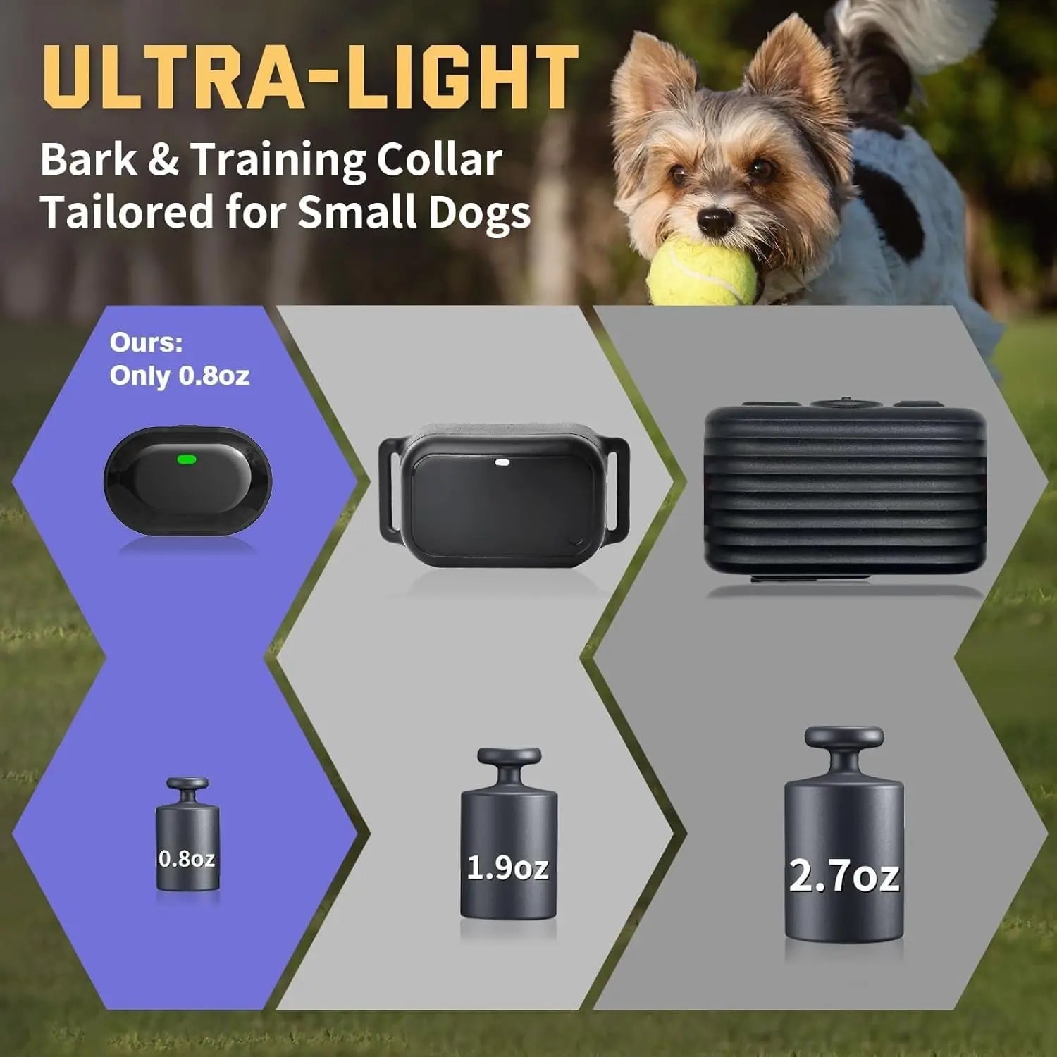 No Bark Small Dog Training Collar Remote 1300FT Lightweight Rechargeable 5-15lb