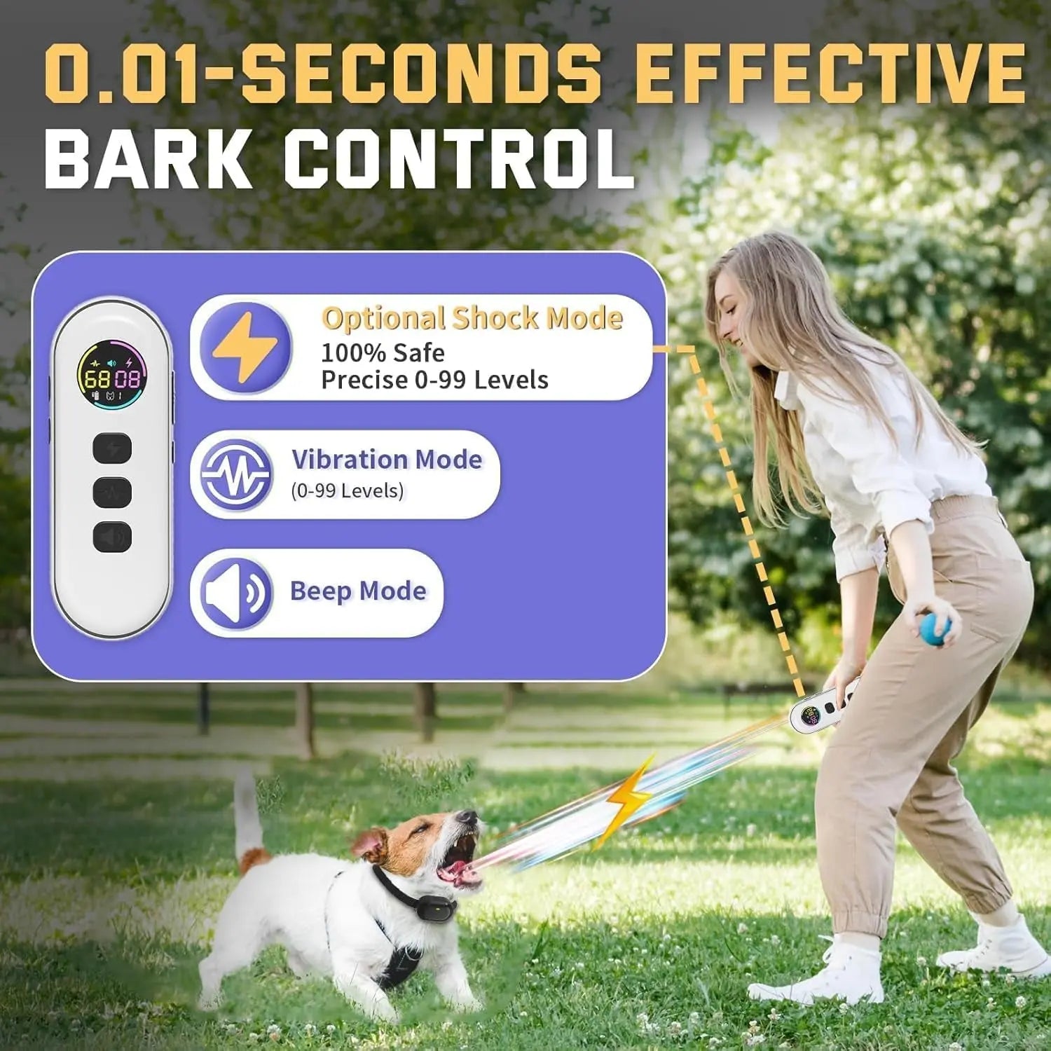 No Bark Small Dog Training Collar Remote 1300FT Lightweight Rechargeable 5-15lb