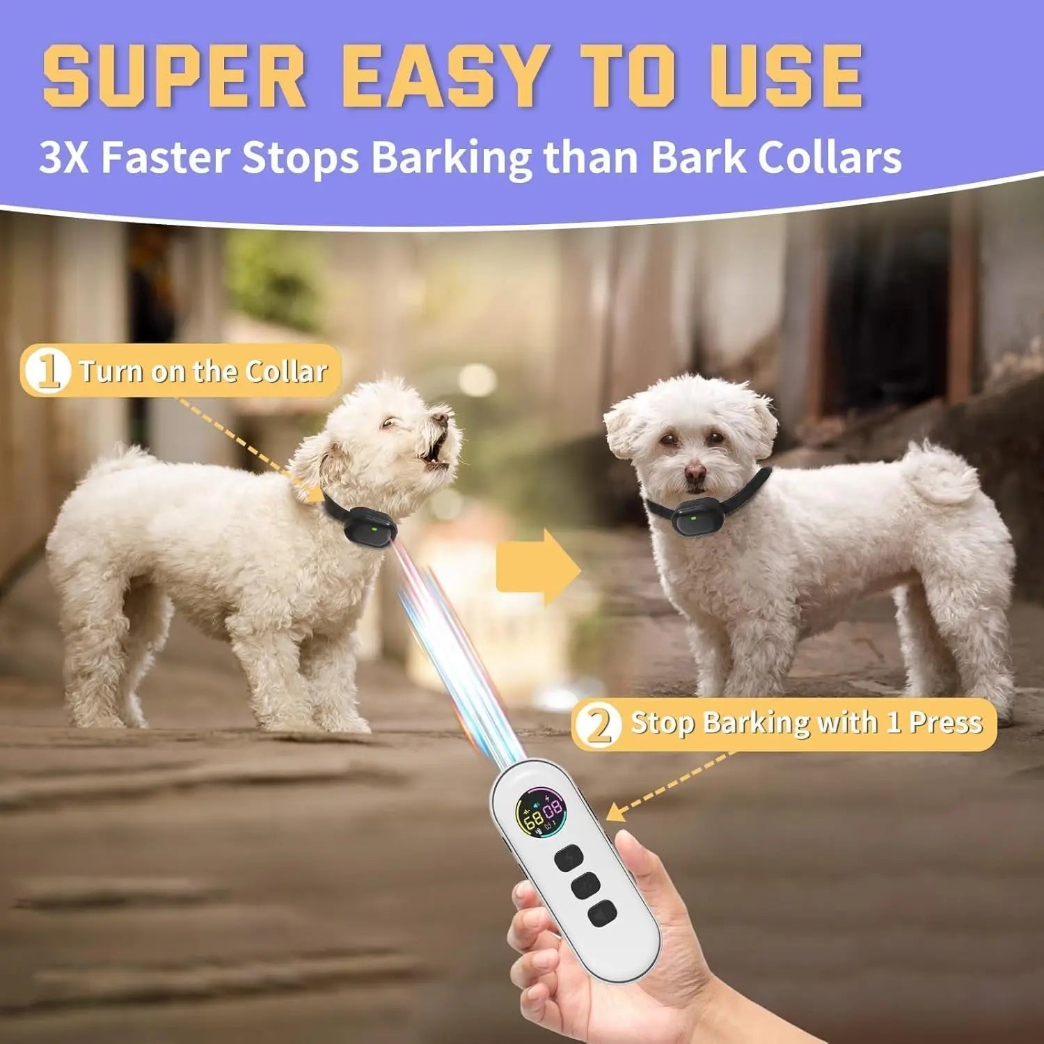 No Bark Small Dog Training Collar Remote 1300FT Lightweight Rechargeable 5-15lb