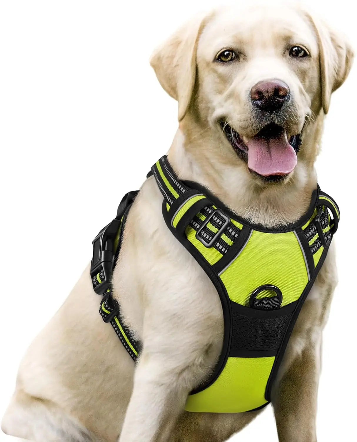 No Pull Dog Harness Reflective Adjustable Oxford Vest Dogs Control (All Sizes) Wild Lime Large