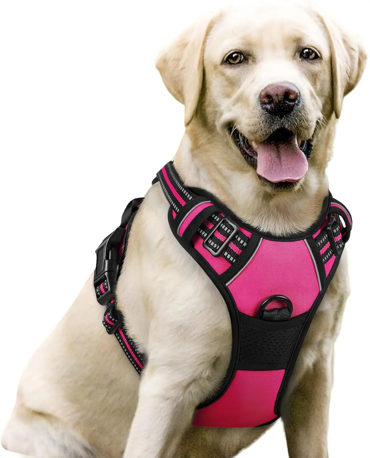 No Pull Dog Harness Reflective Adjustable Oxford Vest Dogs Control (All Sizes) Hot Pink Large