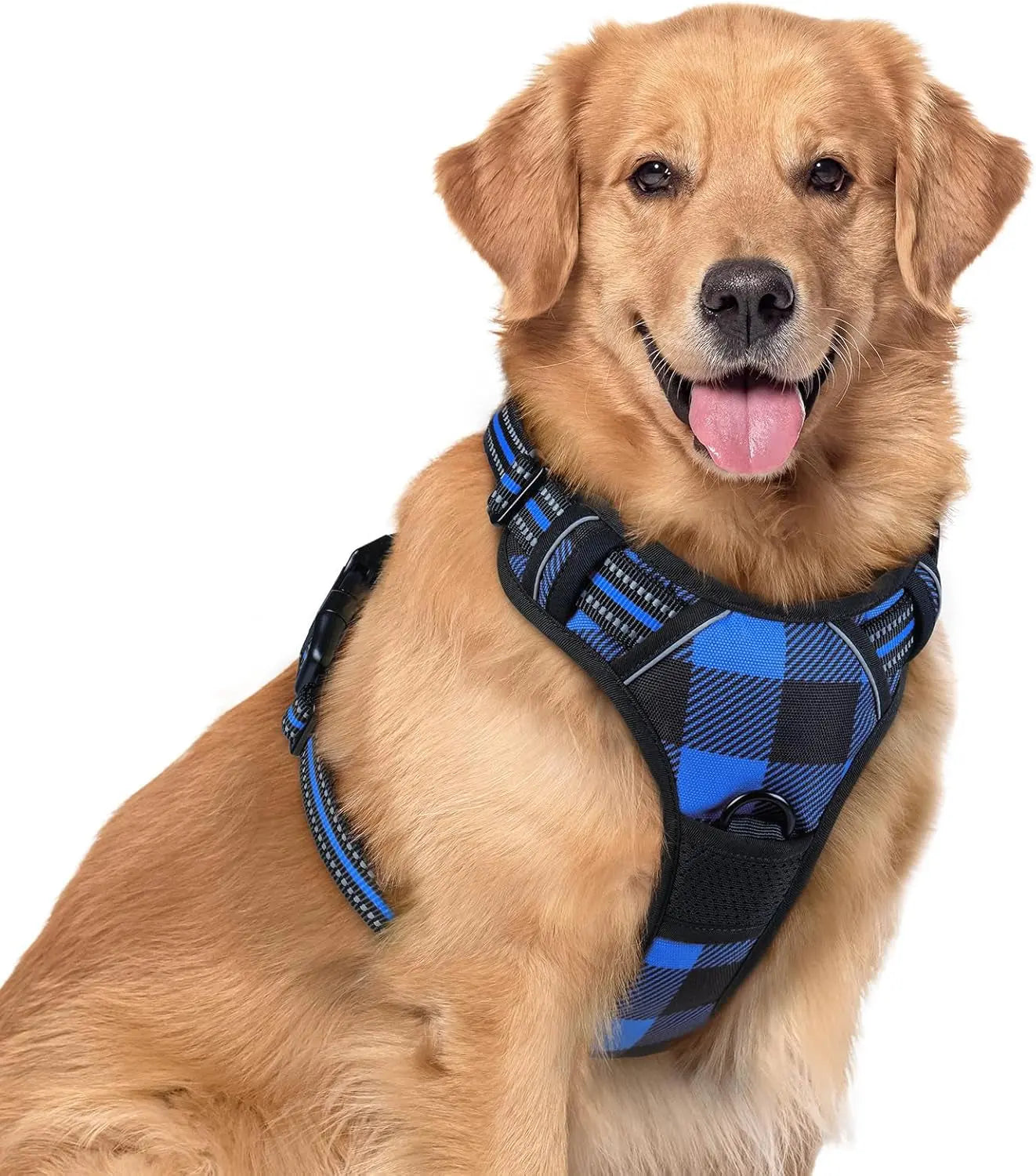 No Pull Dog Harness Reflective Adjustable Oxford Vest Dogs Control (All Sizes) Checkered Blue X-Large