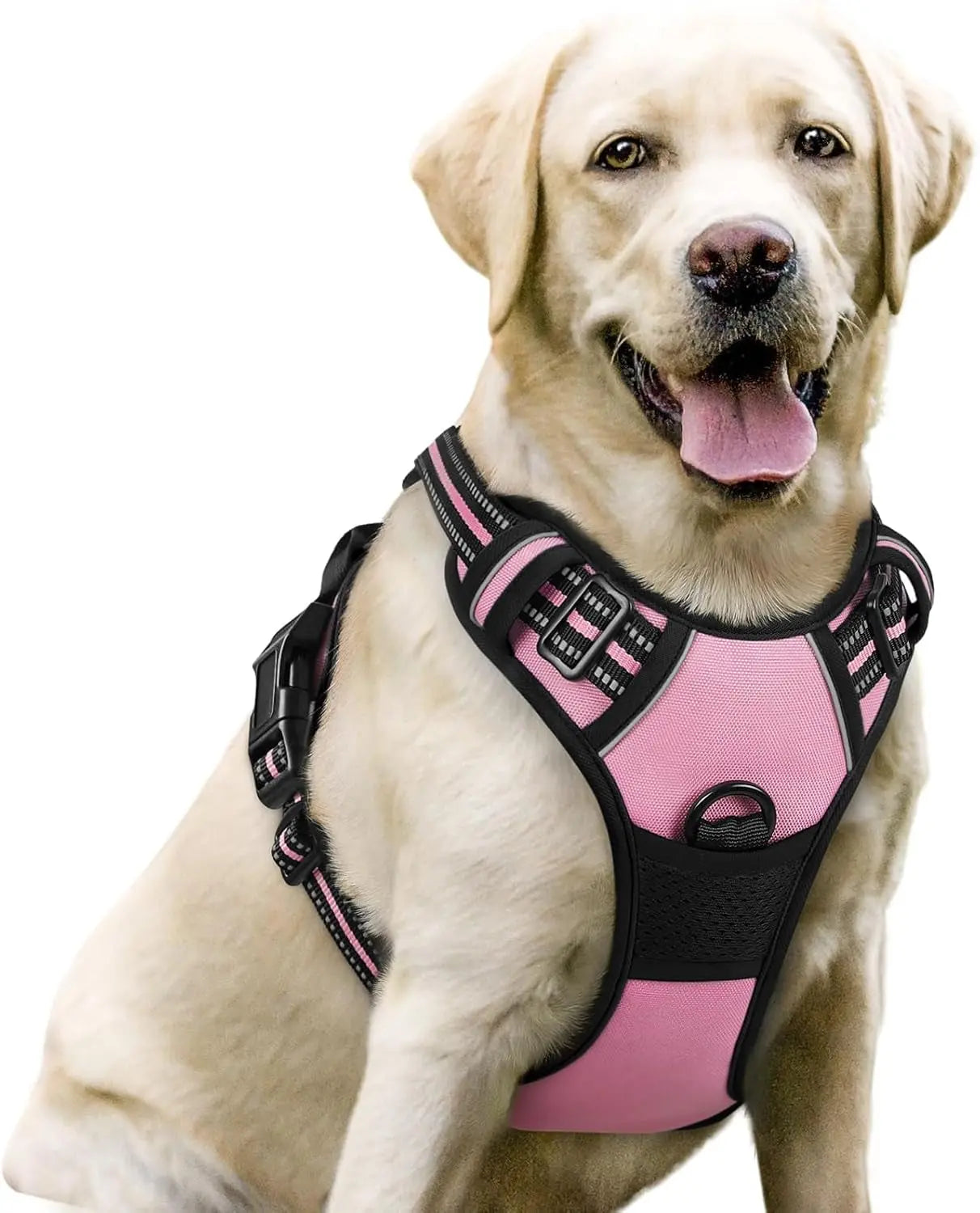 No Pull Dog Harness Reflective Adjustable Oxford Vest Dogs Control (All Sizes) Pink Large