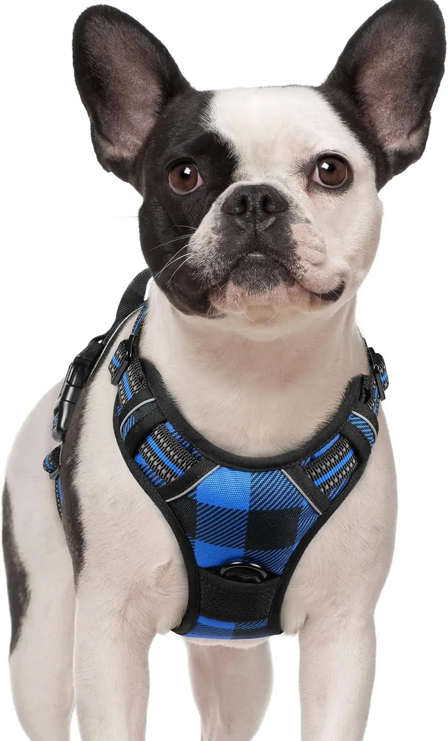 No Pull Dog Harness Reflective Adjustable Oxford Vest Dogs Control (All Sizes) Checkered Blue Small