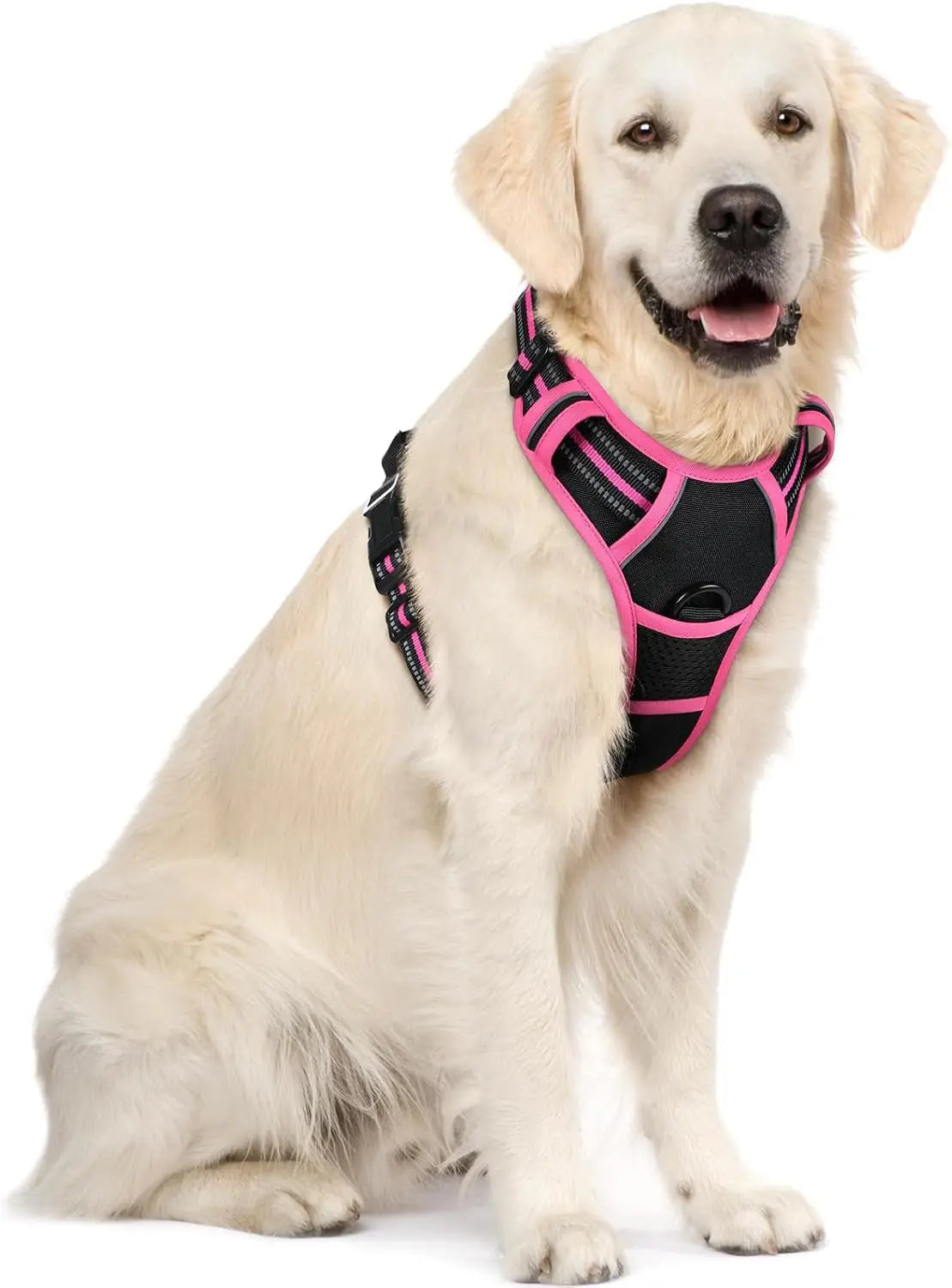 No Pull Dog Harness Reflective Adjustable Oxford Vest Dogs Control (All Sizes) Black Hot Pink X-Large
