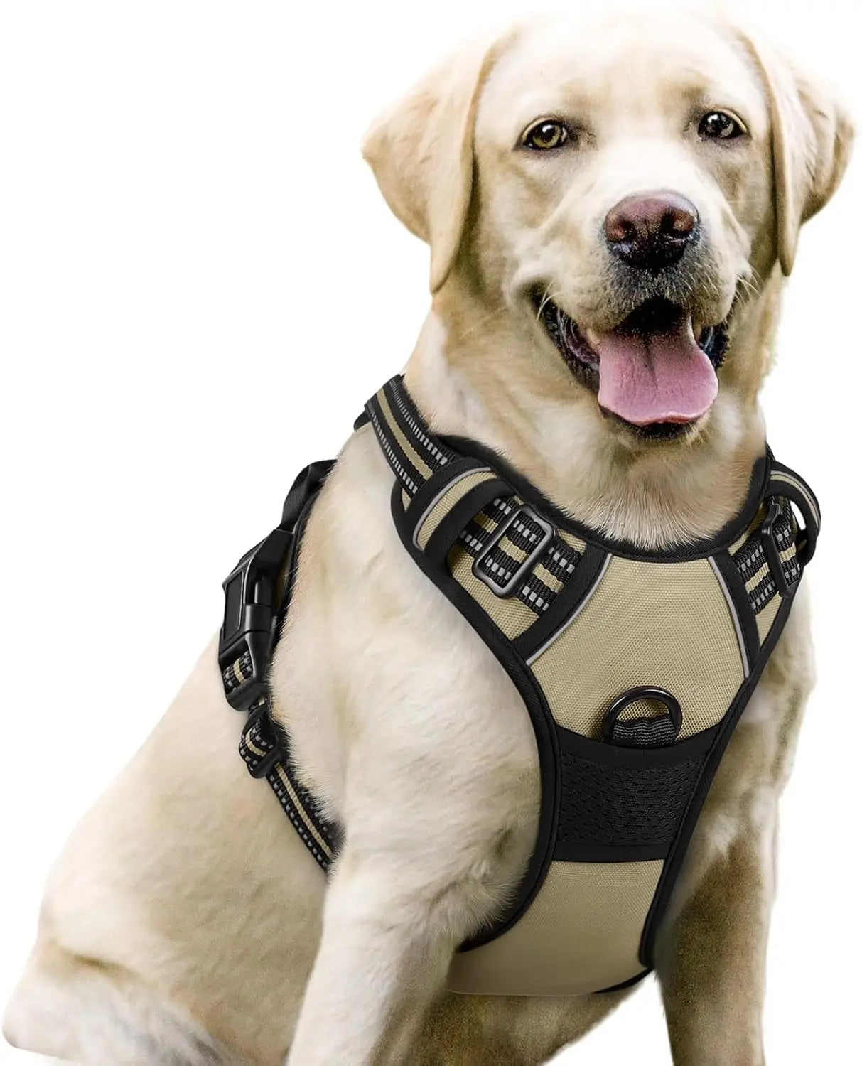 No Pull Dog Harness Reflective Adjustable Oxford Vest Dogs Control (All Sizes) Beige Large