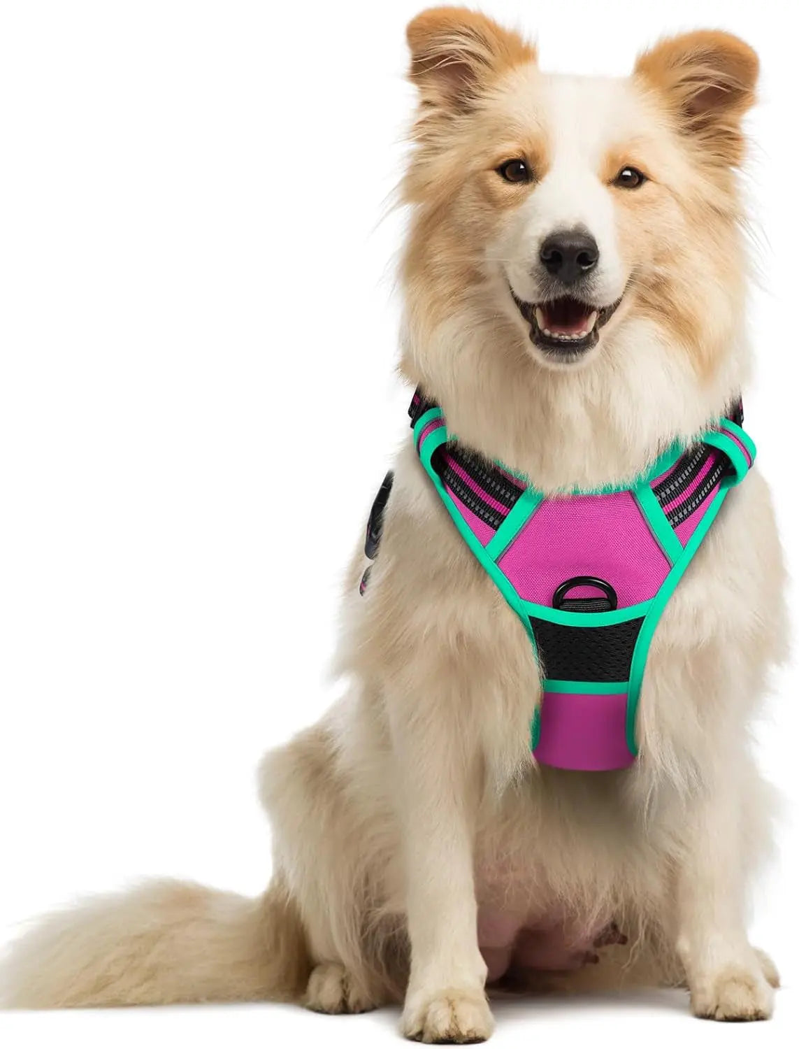 No Pull Dog Harness Reflective Adjustable Oxford Vest Dogs Control (All Sizes) Hot Pink Turquoise Medium