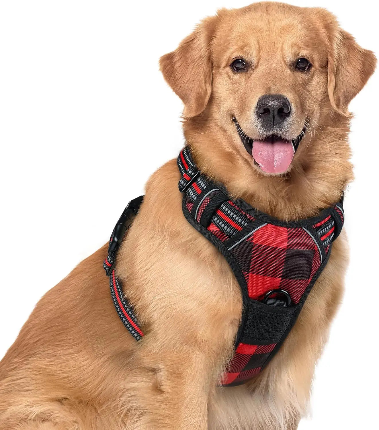 No Pull Dog Harness Reflective Adjustable Oxford Vest Dogs Control (All Sizes) Checkered Red X-Large