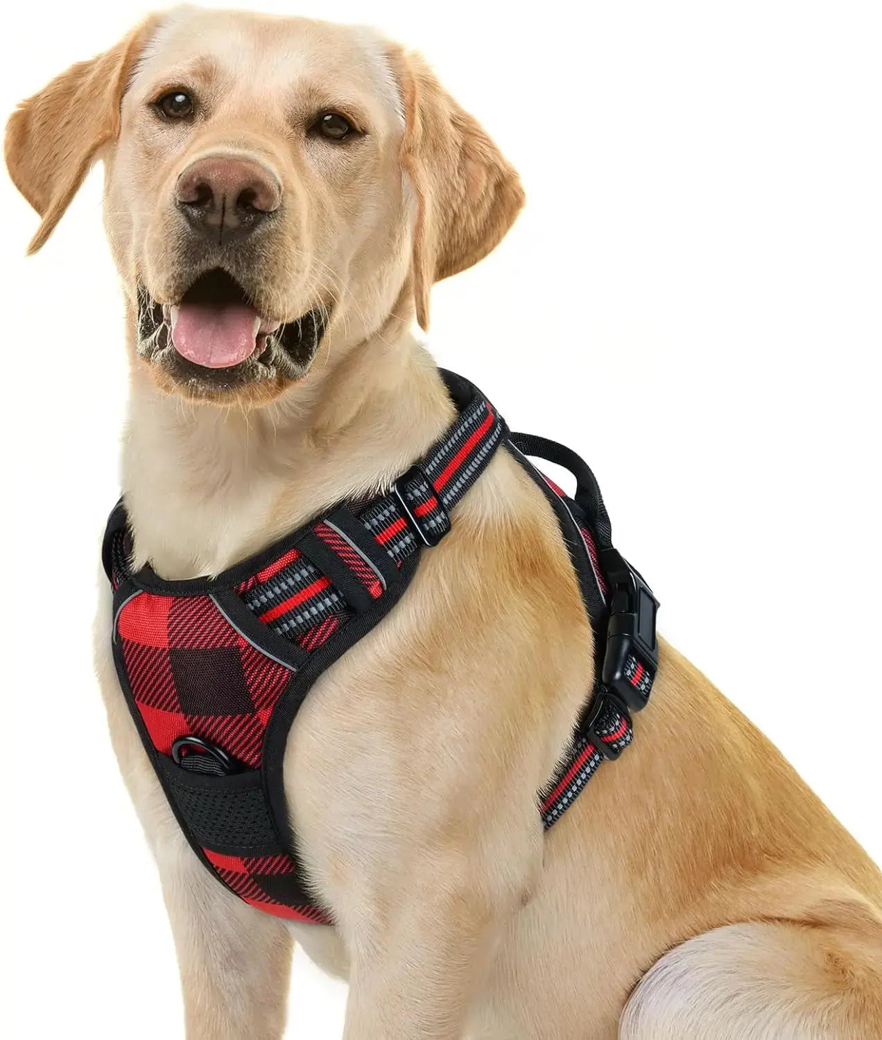 No Pull Dog Harness Reflective Adjustable Oxford Vest Dogs Control (All Sizes) Checkered Red Large