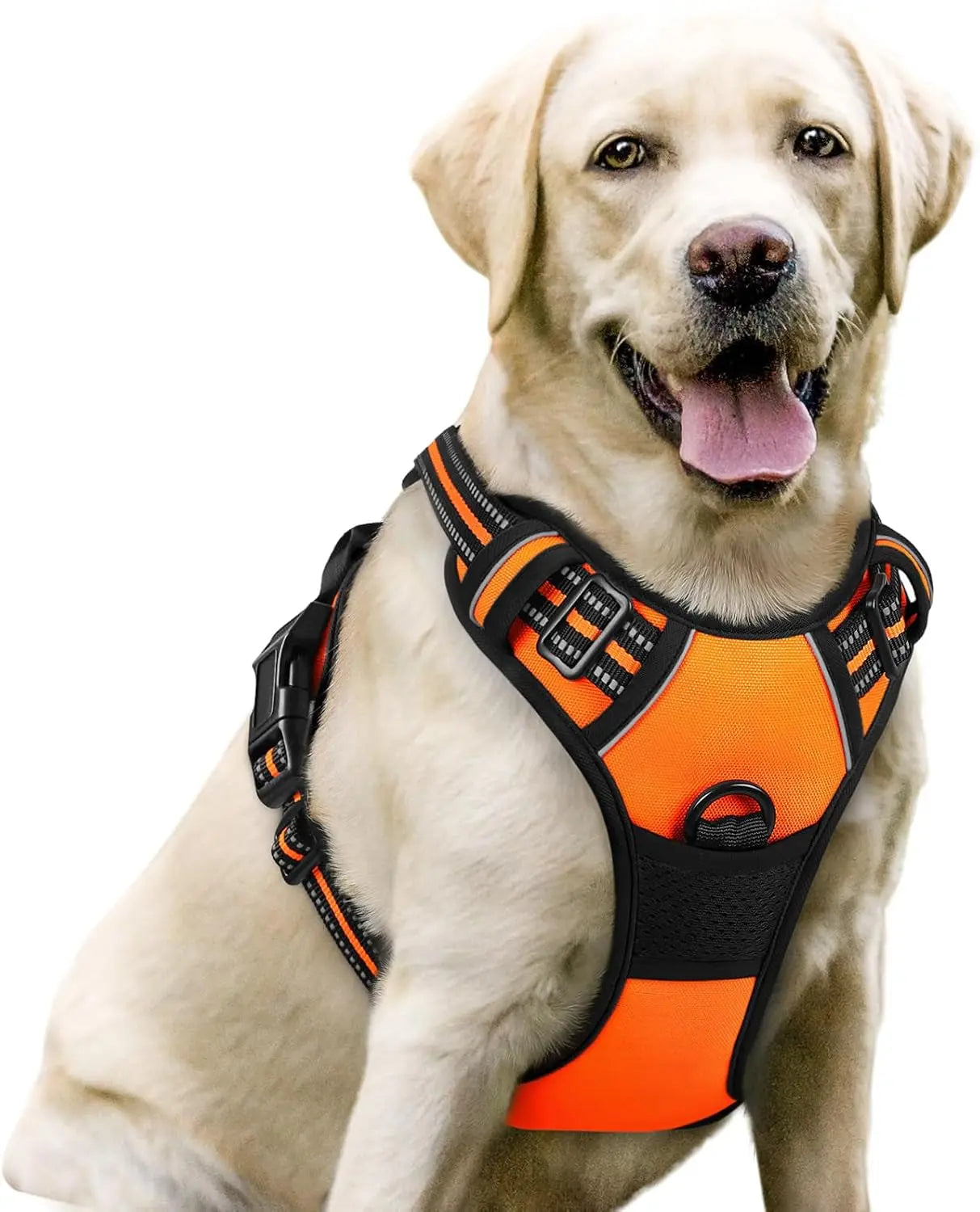No Pull Dog Harness Reflective Adjustable Oxford Vest Dogs Control (All Sizes) Orange Large