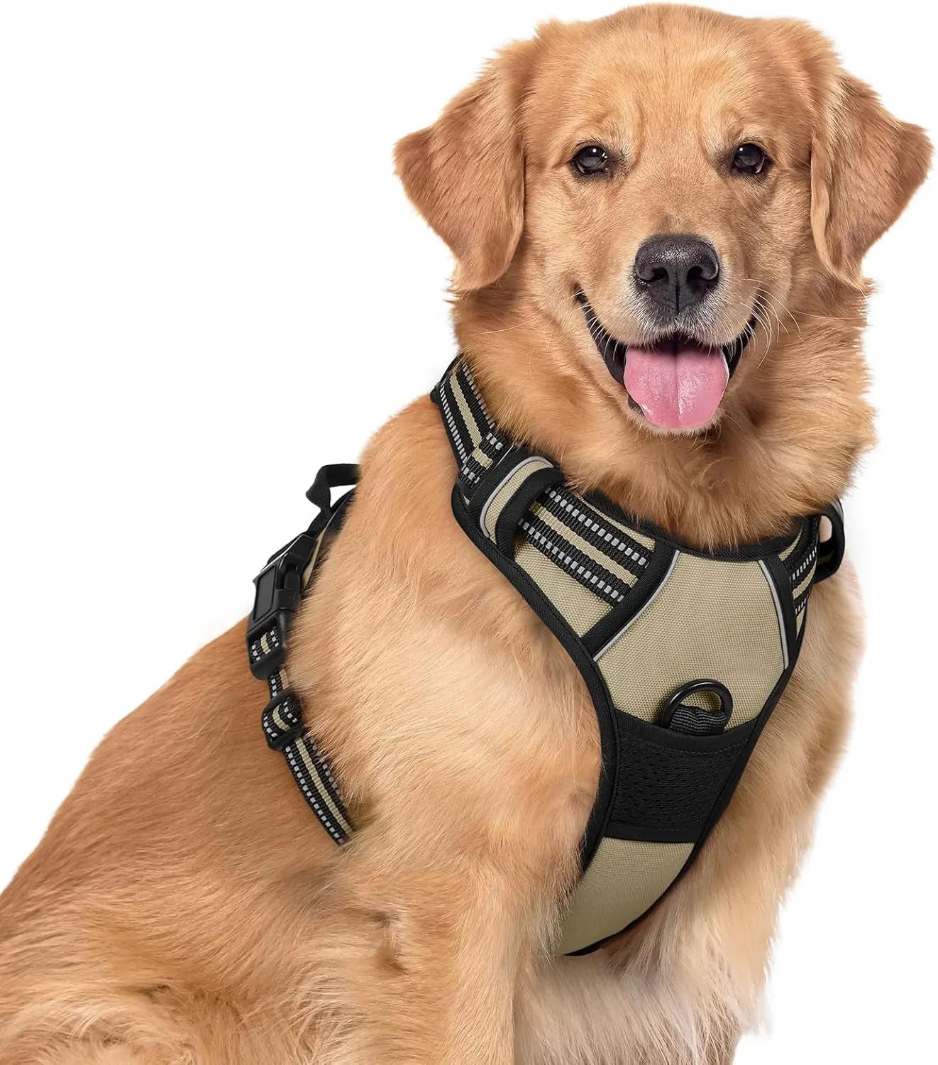 No Pull Dog Harness Reflective Adjustable Oxford Vest Dogs Control (All Sizes) Beige X-Large