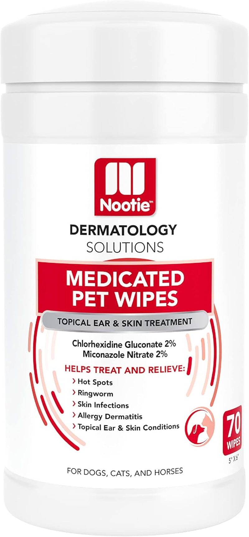 Nootie Medicated Dog & Cat Wipes 2% Chlorhexidine 2% Miconazole 70 Count XL 70 Count (Pack Of 1)