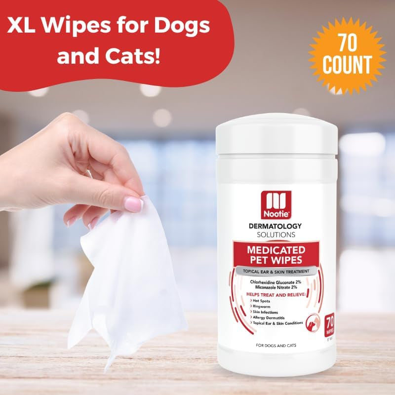 Nootie Medicated Dog & Cat Wipes 2% Chlorhexidine 2% Miconazole 70 Count XL