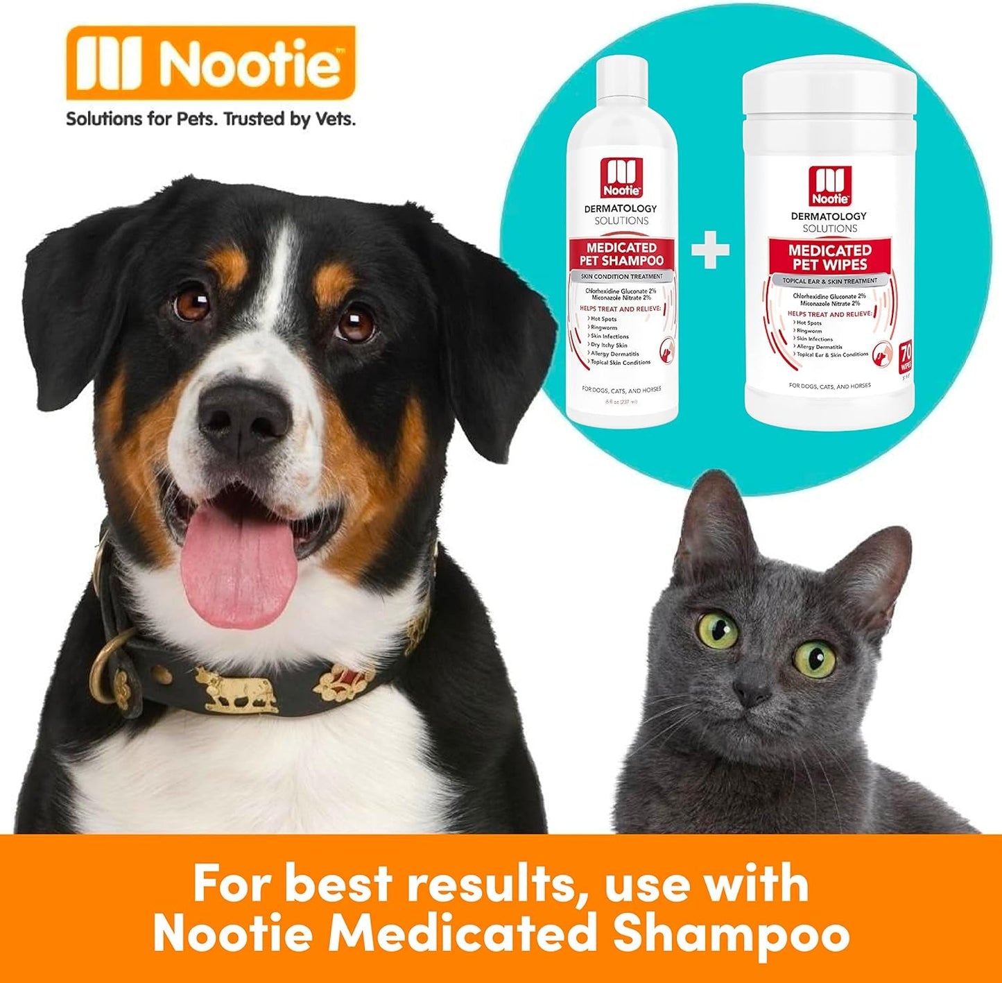 Nootie Medicated Dog & Cat Wipes 2% Chlorhexidine 2% Miconazole 70 Count XL