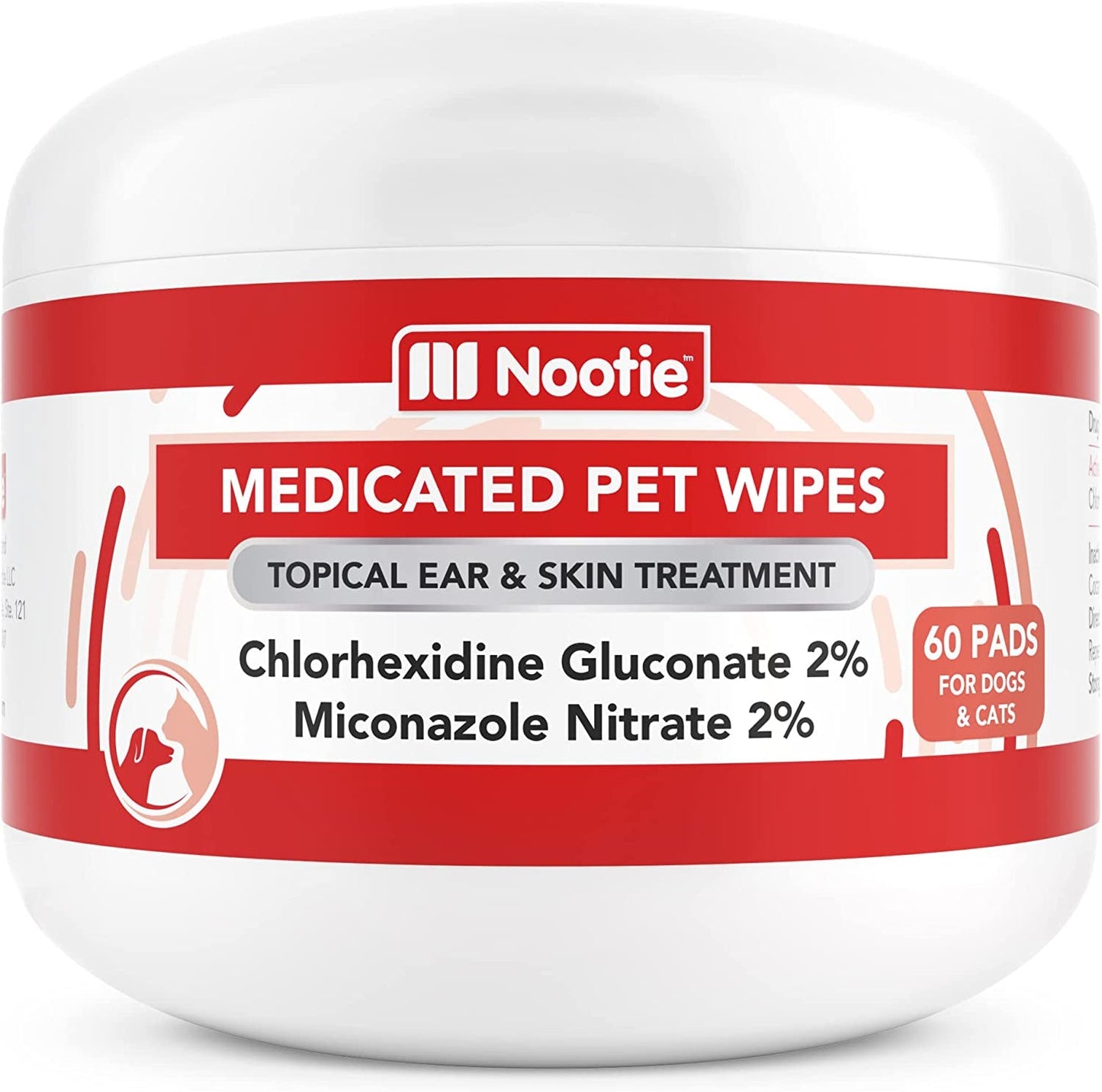 Nootie Medicated Dog & Cat Wipes 2% Chlorhexidine 2% Miconazole 70 Count XL 60 Count (Pack Of 1)