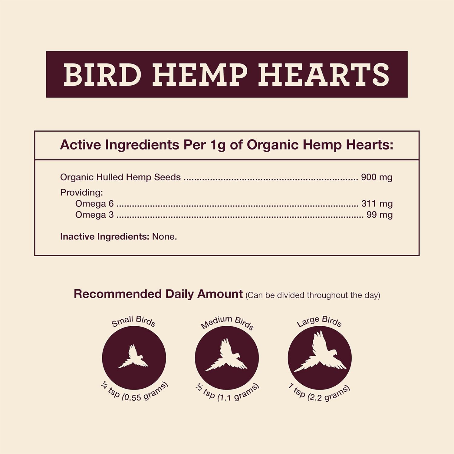 Organic Hemp Hearts for Birds Feather Plucking Support Relaxation 8oz