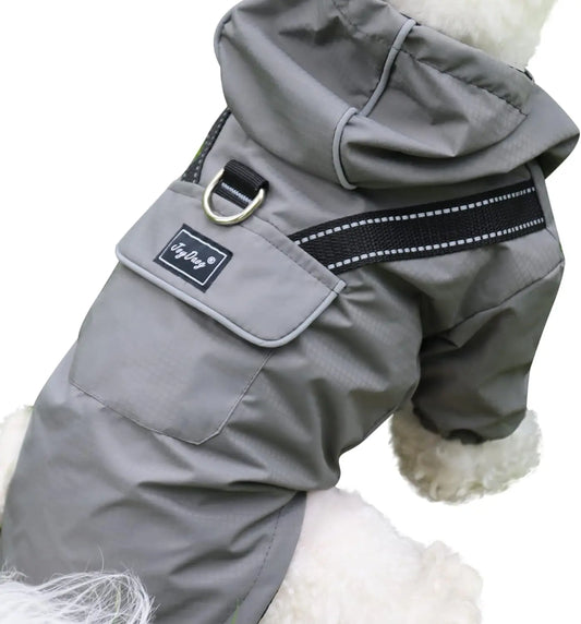 Outdoor Waterproof Dog Raincoat w/ Hood Reflective Sizes XS–XL in 4 Colors Grey