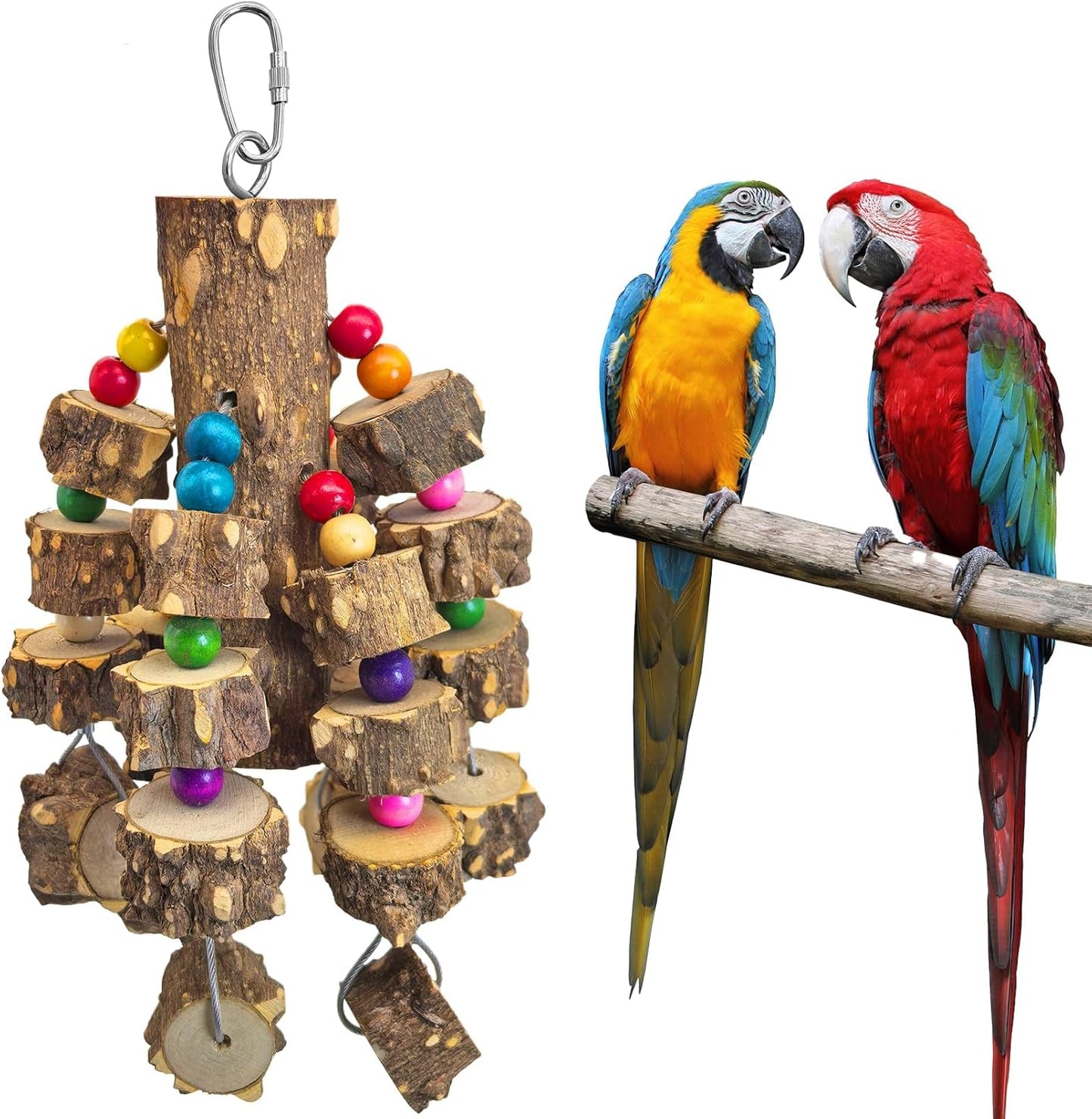 Large Parrot Toy Natural Wood Chew Macaw African Grey Cockatoo Cage B: Wire Link, Pepper Wood