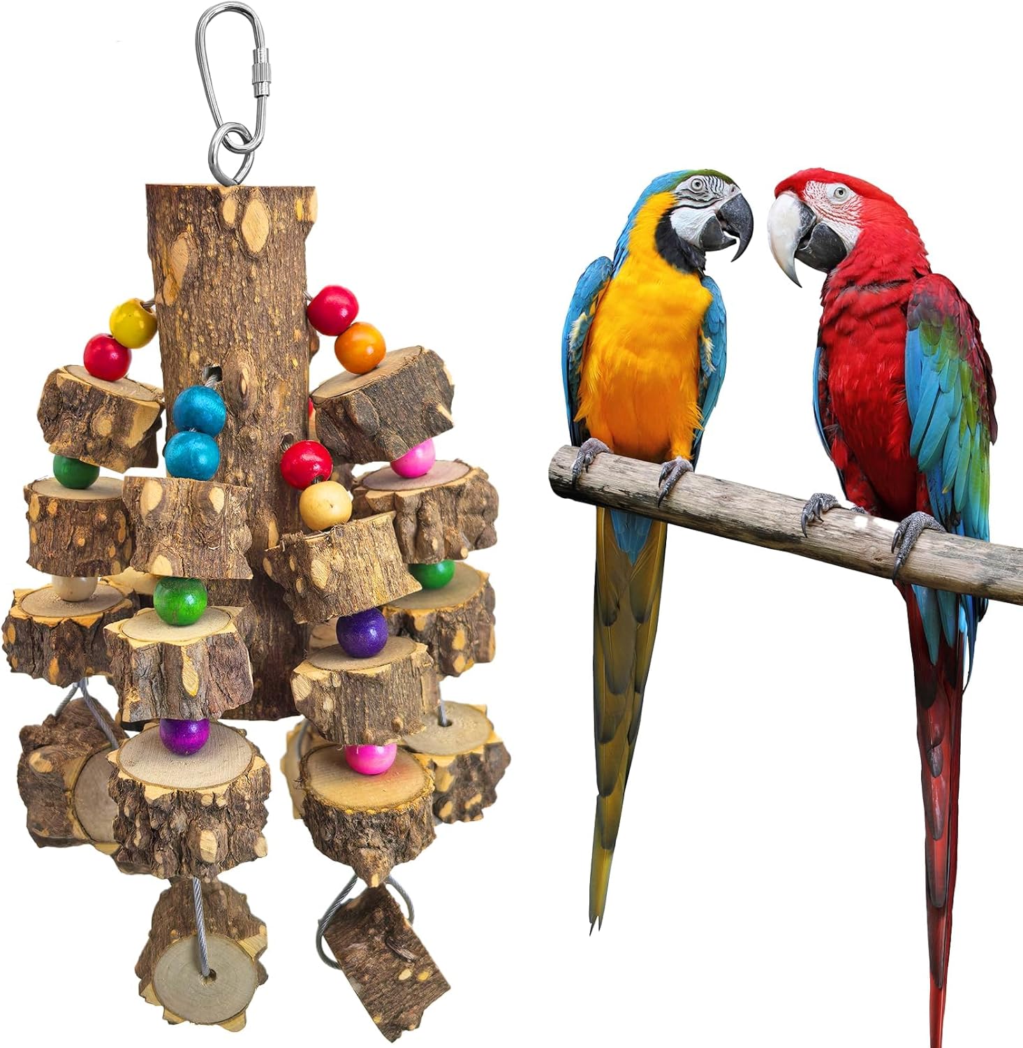 Large Parrot Toy Natural Wood Chew Macaw African Grey Cockatoo Cage B: Wire Link, Pepper Wood