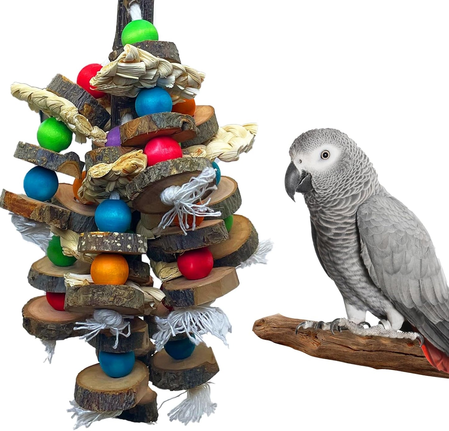 Large Parrot Toy Natural Wood Chew Macaw African Grey Cockatoo Cage E: Fruit Wood