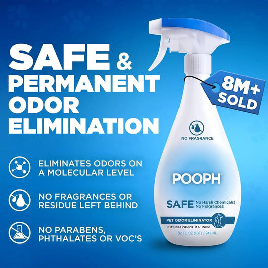 POOPH Pet Odor Eliminator Spray, 32 oz – Fragrance-Free Stain & Smell Remover