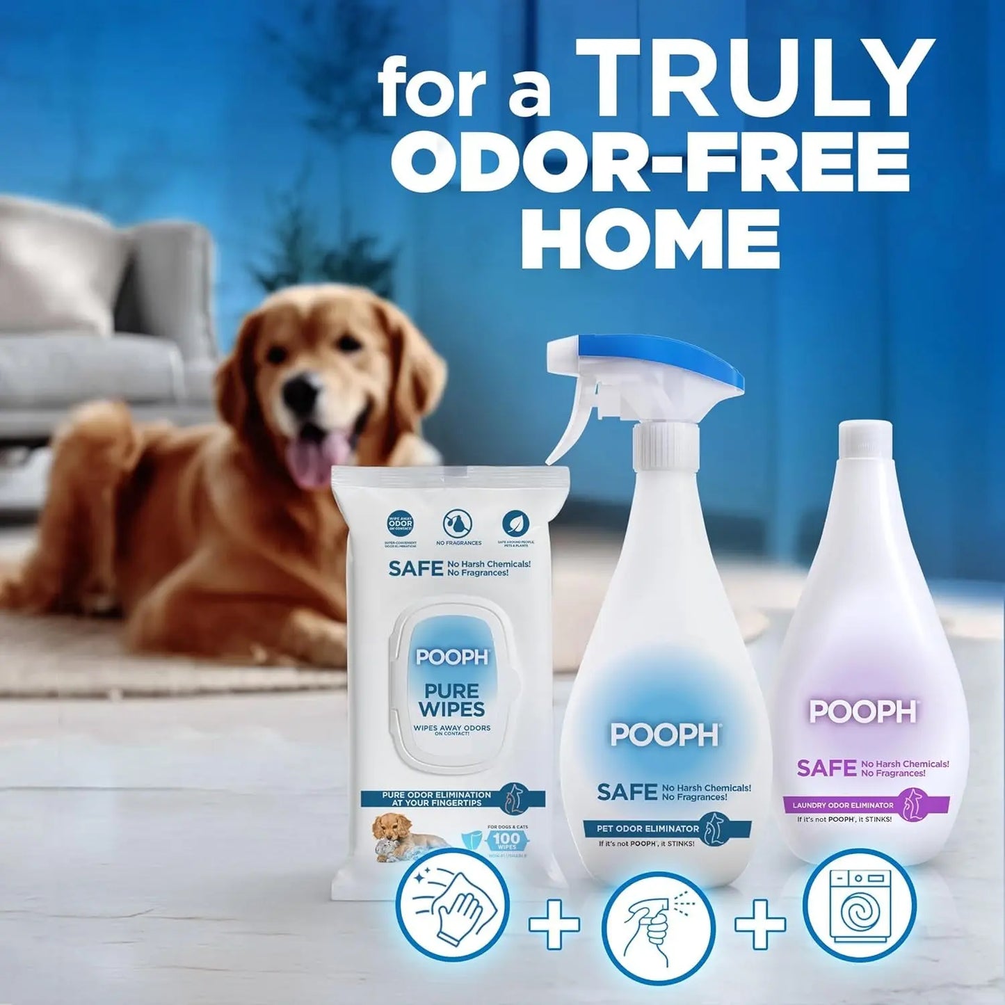 POOPH Pet Odor Eliminator Spray, 32 oz – Fragrance-Free Stain & Smell Remover