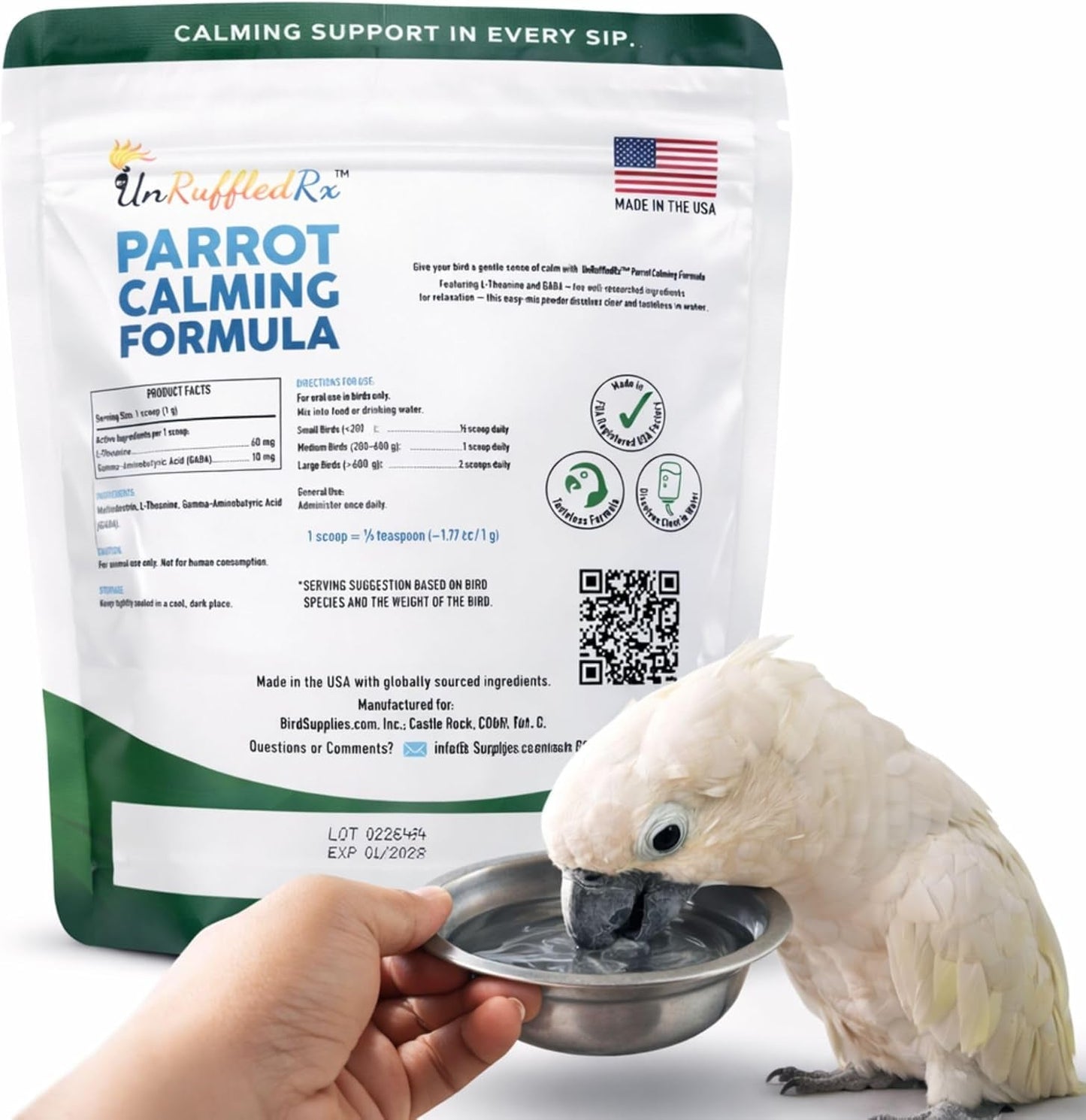 Parrot Calming Supplement Unruffledrx Bird Stress Relief Non Sedating 150 Servings