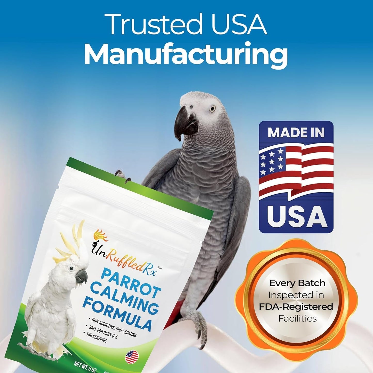 Parrot Calming Supplement Unruffledrx Bird Stress Relief Non Sedating 150 Servings