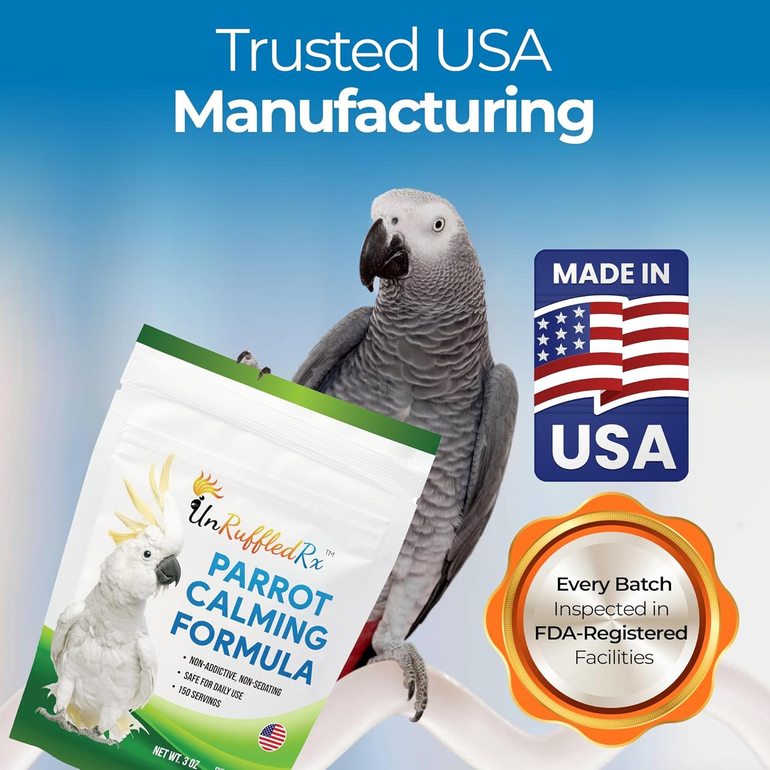Parrot Calming Supplement Unruffledrx Bird Stress Relief Non Sedating 150 Servings