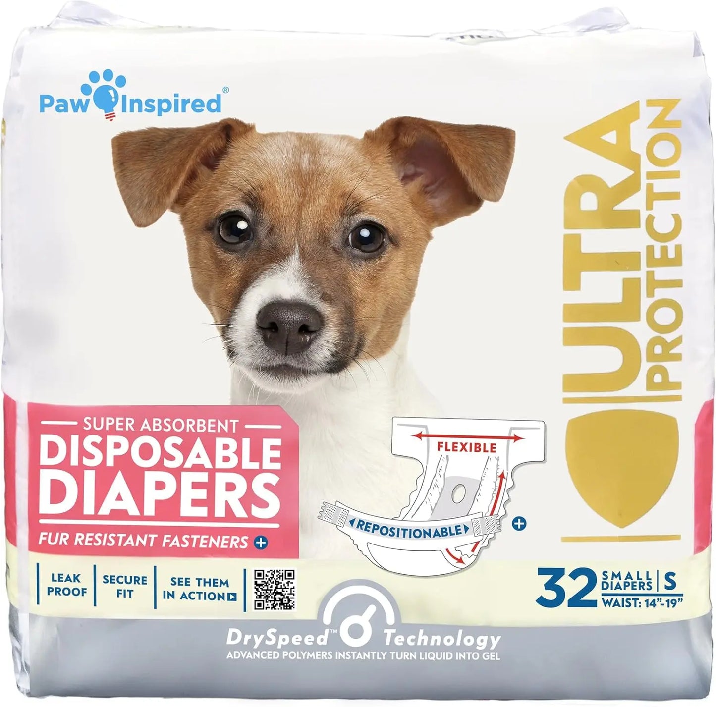 Paw Inspired Disposable Dog Diapers – Leakproof Protection for Dogs Small (32 Count)