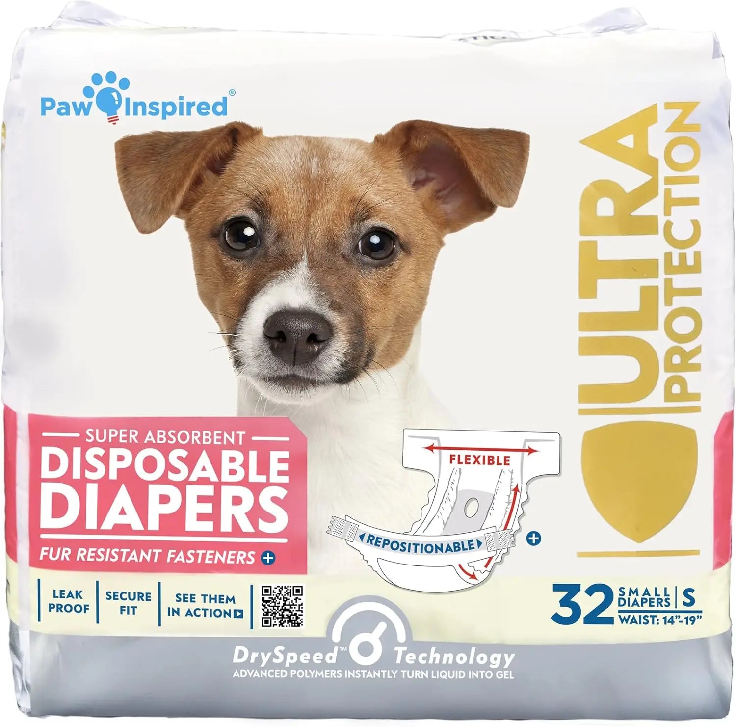 Paw Inspired Disposable Dog Diapers – Leakproof Protection for Dogs Small (32 Count)