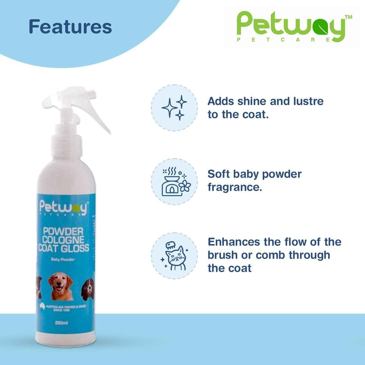 Pet Cologne Coat Gloss Spray Dog Deodorizer Baby Powder Grooming 250ml