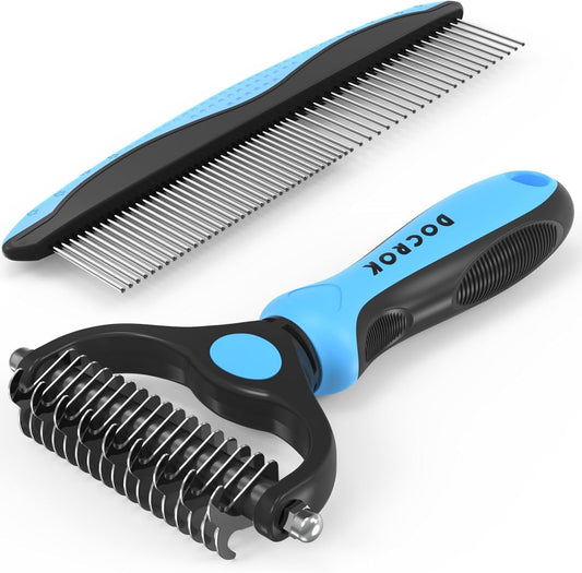 Pet Grooming Brush Comb Deshedding Dematting Tool Cats Dogs Blue