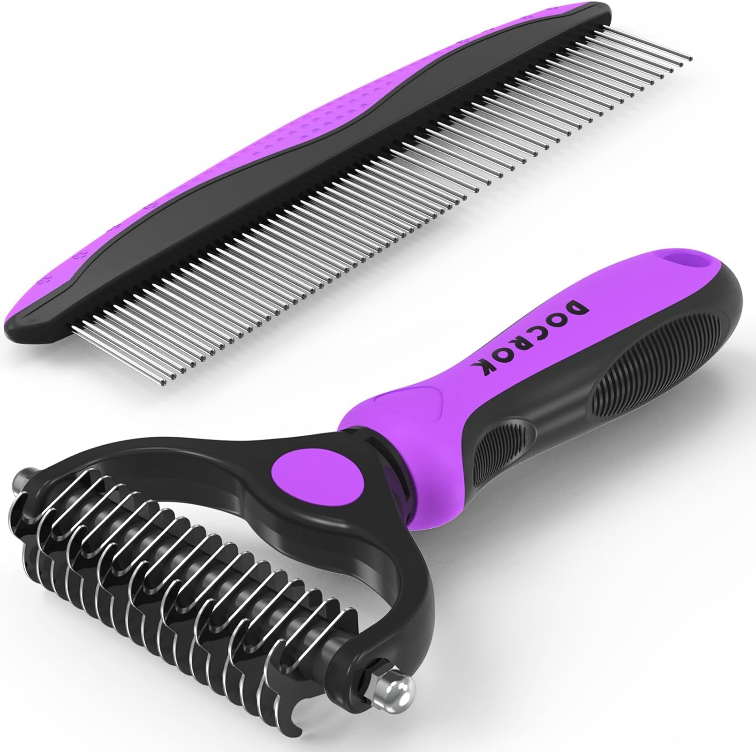 Pet Grooming Brush Comb Deshedding Dematting Tool Cats Dogs Purple